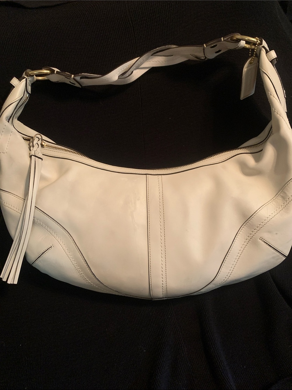 Coach Cream Leather Shoulder Hobo with Braided Handle